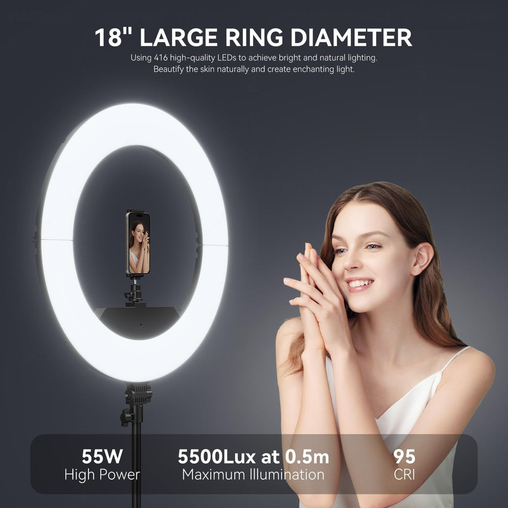 18 Inch Ring Light Kit, 55W6700k Dimmable LED Light, Tripod Stand, Remote Con...