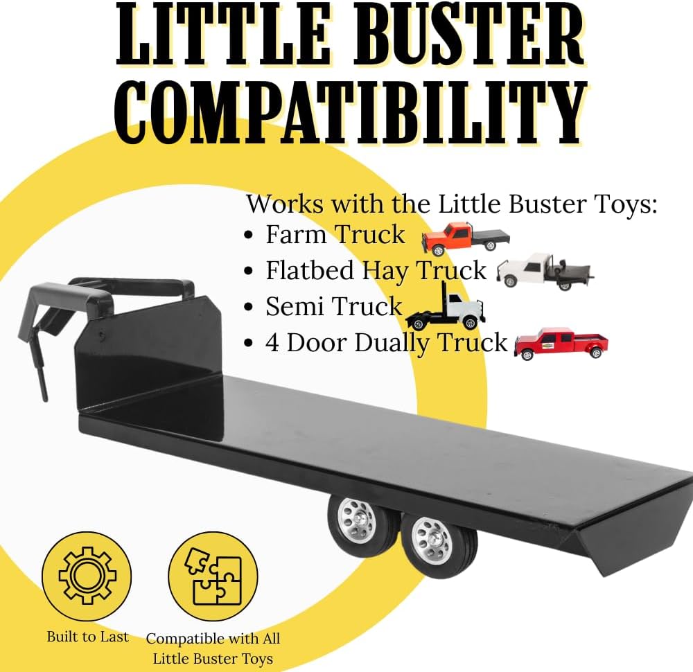 Little Buster Toys Gooseneck Flatbed Trailer – All-Metal 1:16 Scale Black Ran...
