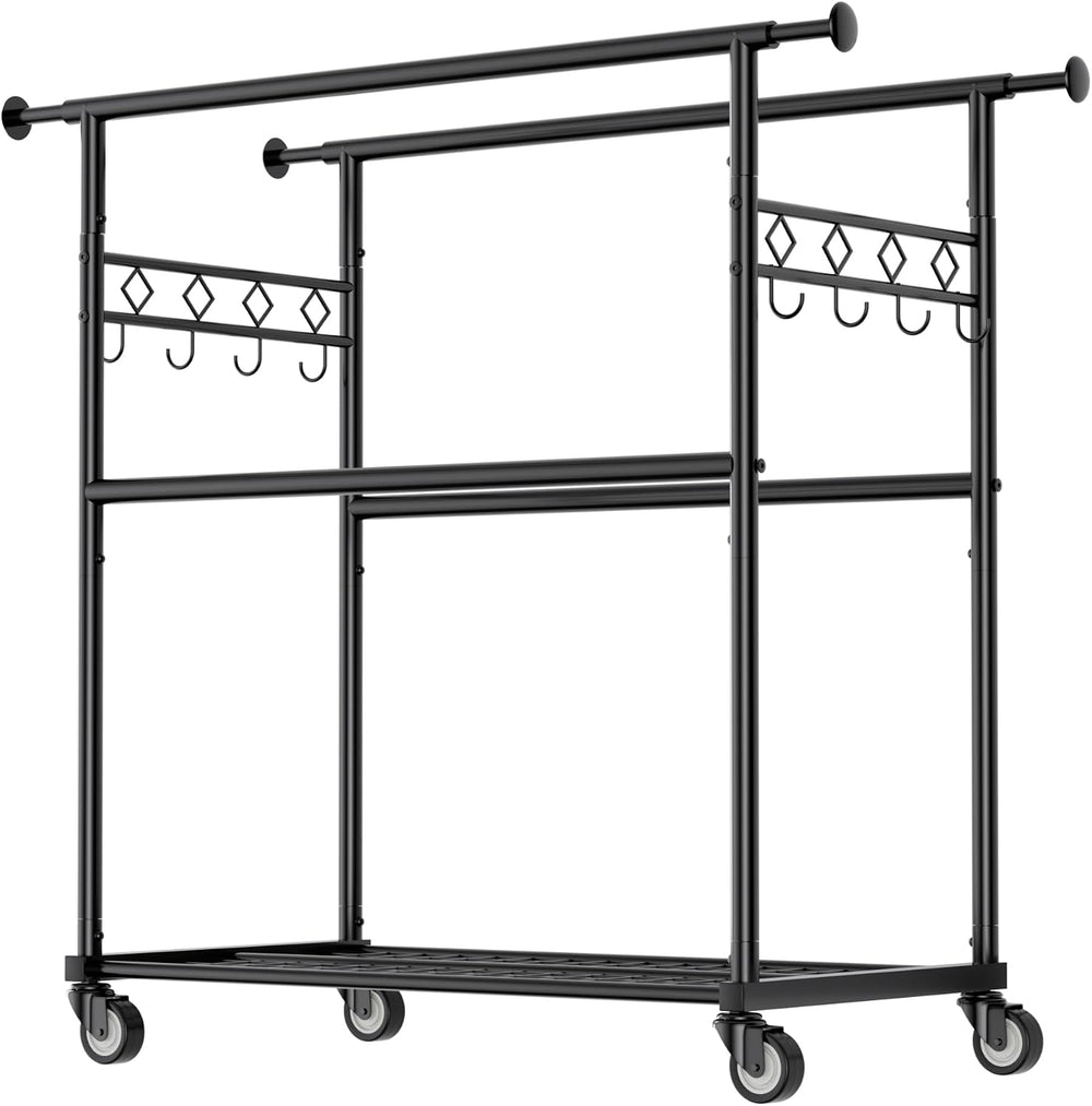 Large Clothes Rack with Shelf Loads 1100lbs, Four Rods Garment Rack, Black