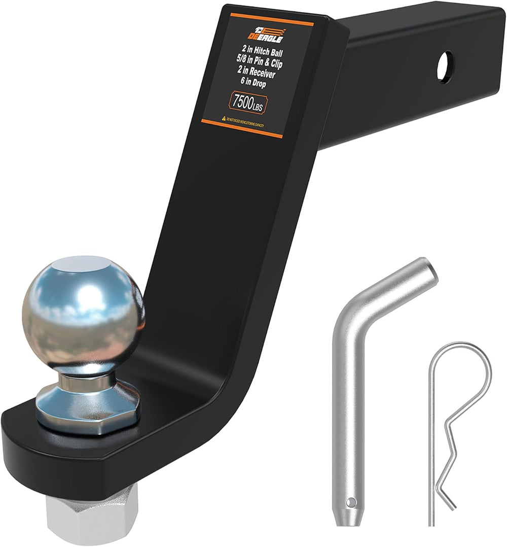 DEEAGLE 2 in Ball Hitch with Pin, Fits 2 in Receiver, 7500lbs, 6 in Drop