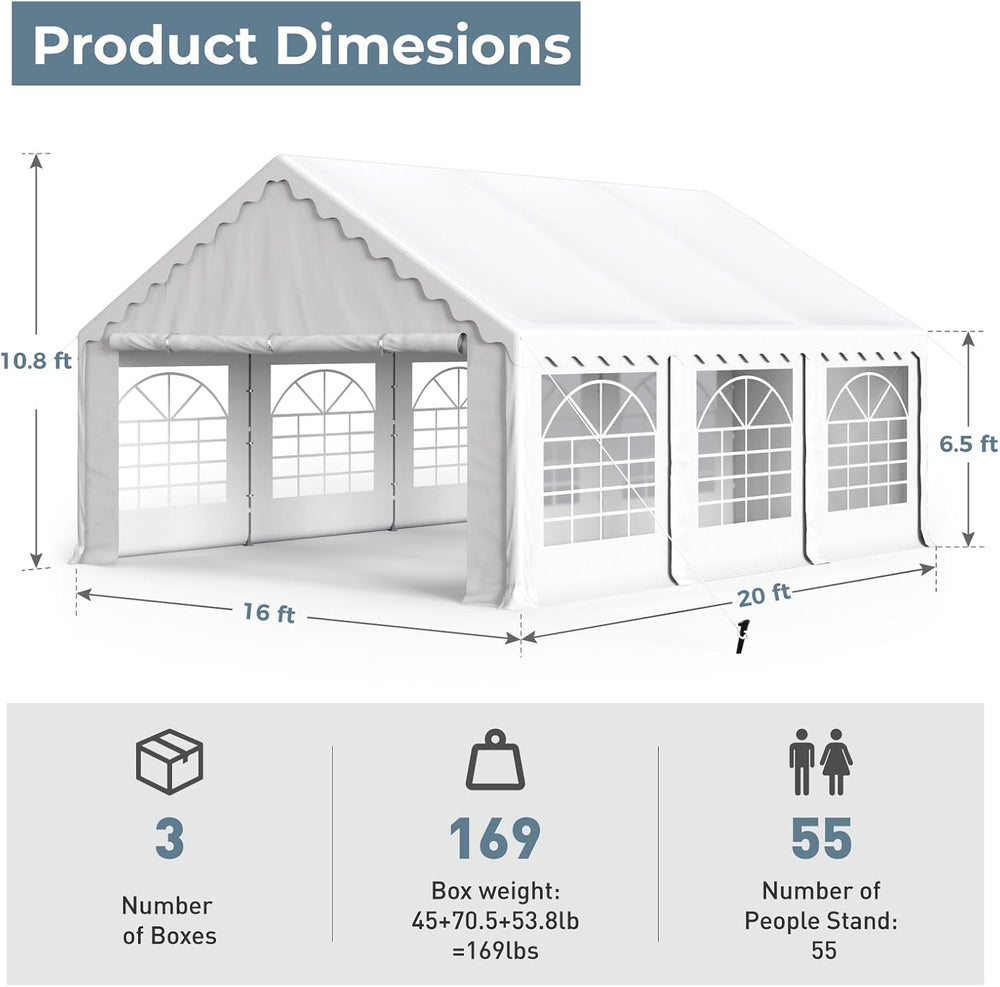 16x20 ft Party Tent Heavy Duty, Outdoor Wedding Commercial Tent