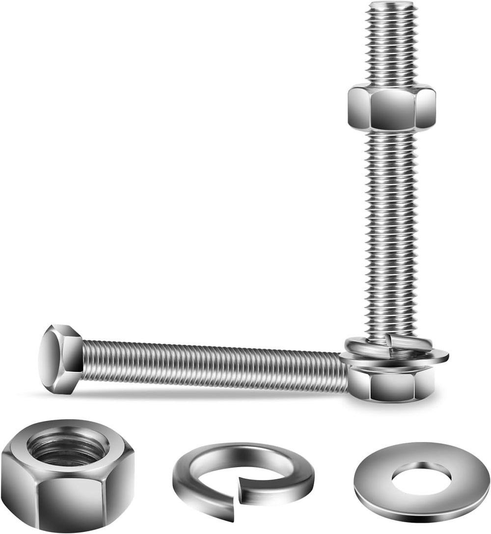 1/2-13 x 6" Hex Head Screw Bolt, Flat & Lock Washers, Fully Threaded...