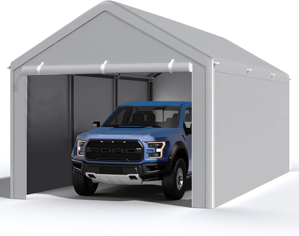 10x20 Carport with Sidewalls, Portable Garage Canopy for Truck Boat Storage