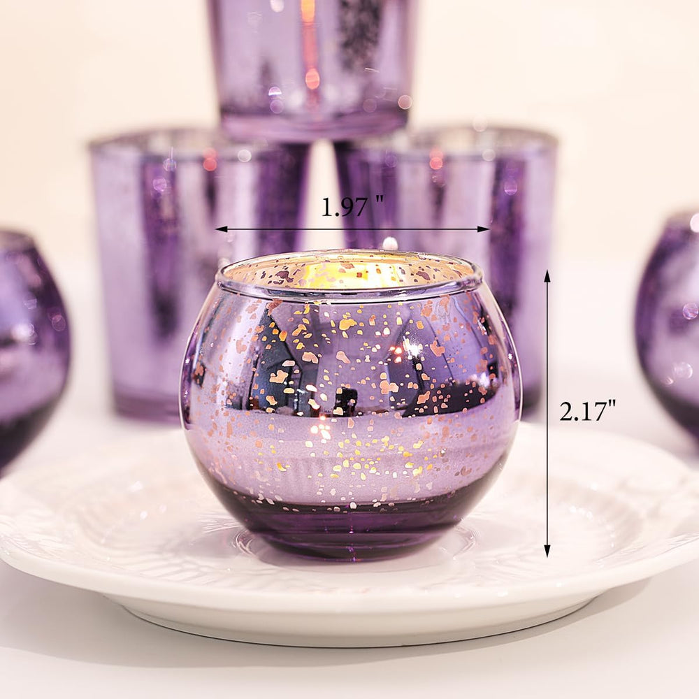 LETINE Purple Mercury Glass Votive Candle Holders - Set of 36 | Elegant Gold ...