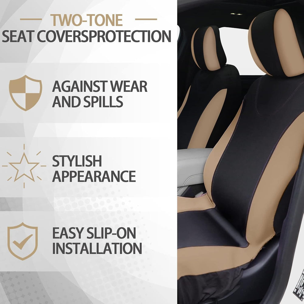 17 Pcs Car Seat Cover Full Set for Women Fluffy Fuzzy, Beige Black