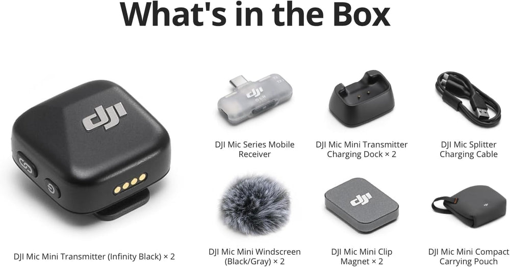 DJI Mic Mini (2 TX + 1 Mobile RX), Ultralight, Active Noise Cancelling
