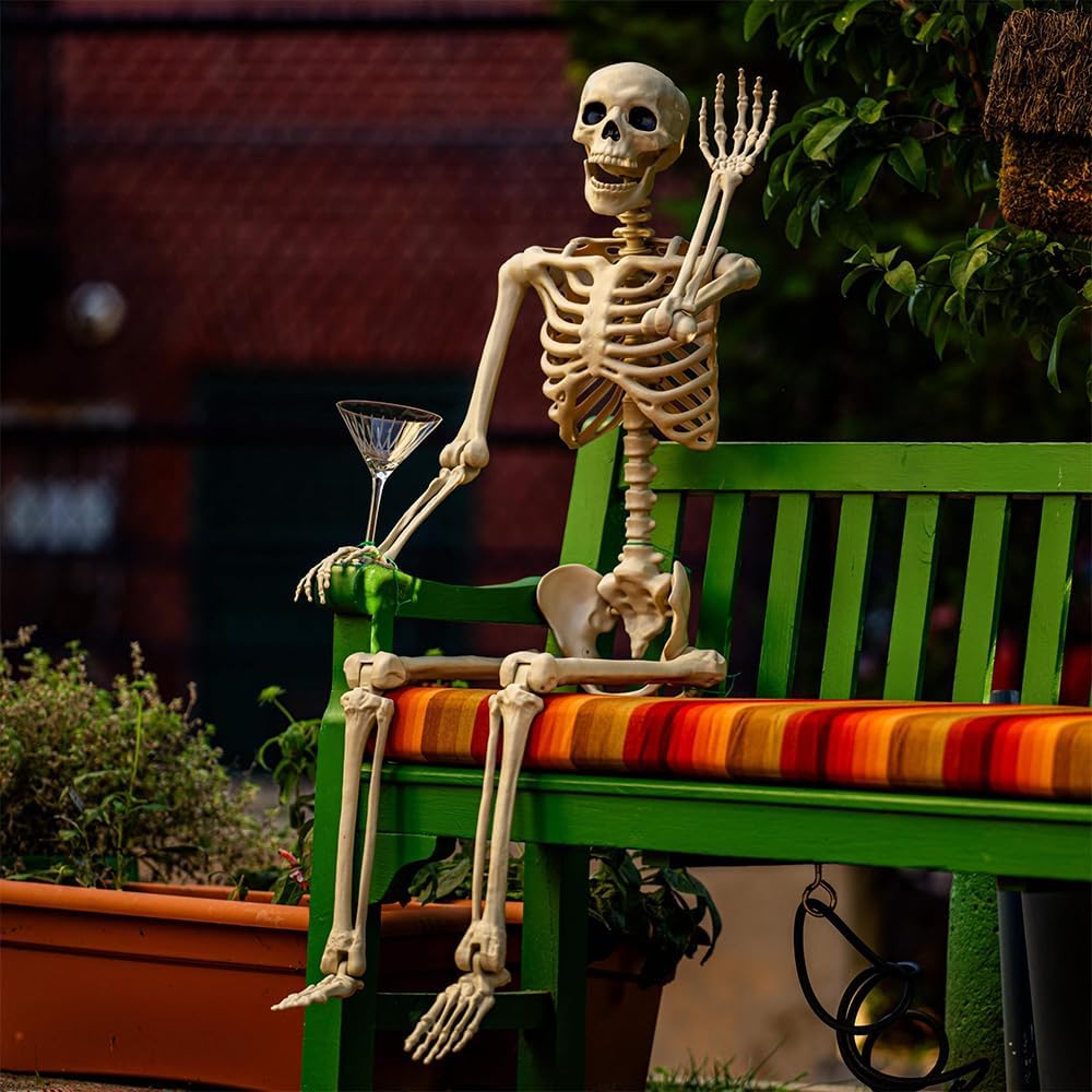 5.4 ft Halloween Skeleton - Life Size Human Skeleton with Full Body Posable J...