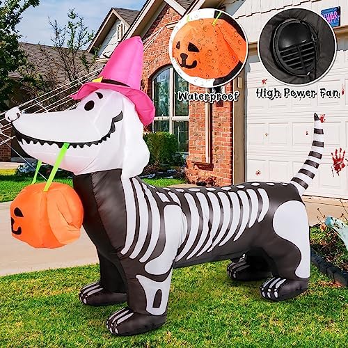 GOOSH 5.5 FT Halloween Inflatables Outdoor Decorations Skeleton Puppy Inflata...