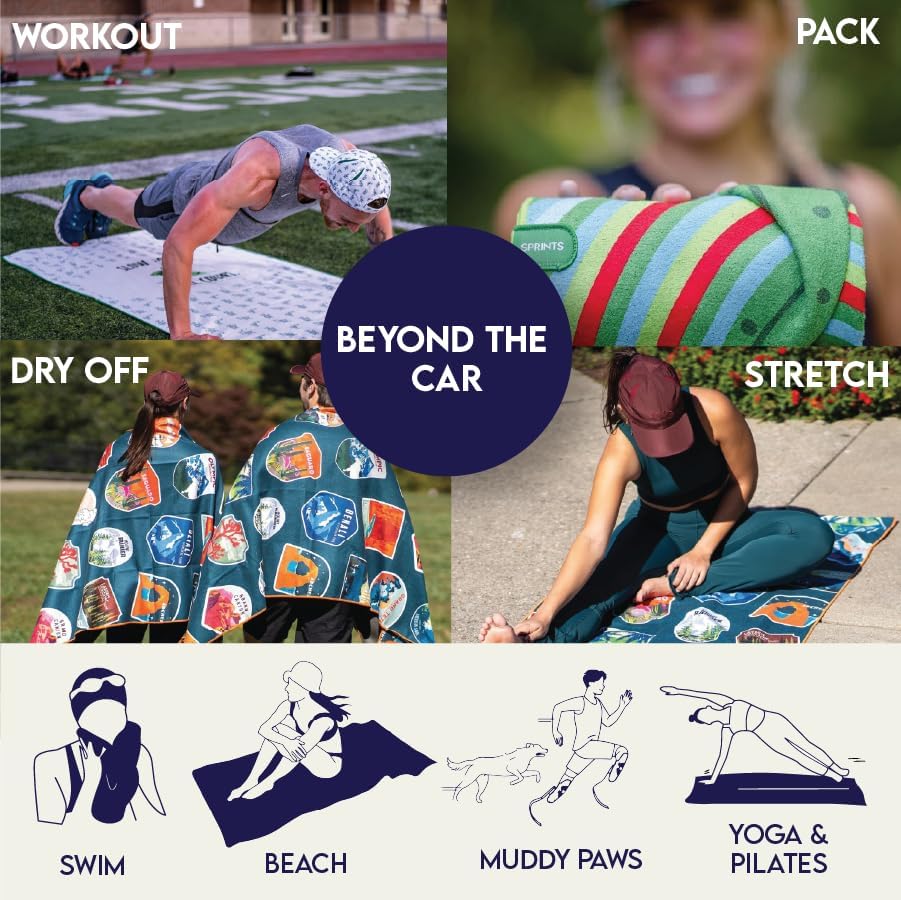 Sprints Athletic Running Towel, Full-Sized, Car Seat Cover - Performance Micr...