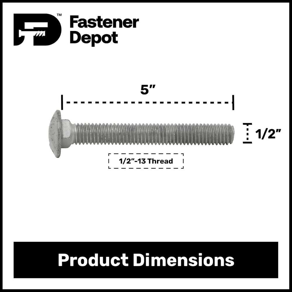 1/2"-13 x 5 (25 Sets) Hot Dipped Galvanized Carriage Bolt Kit for Exteri...