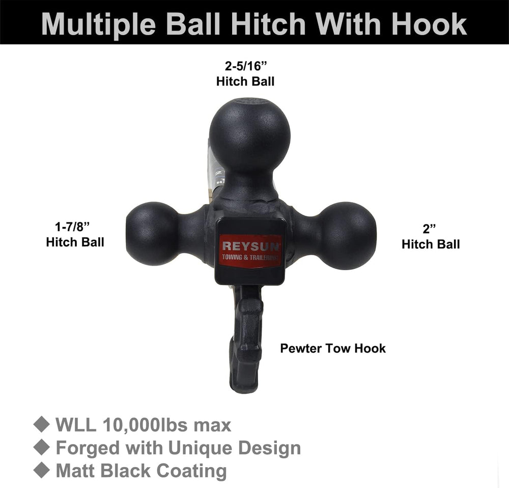 Trailer Hitch 864011L Tri Ball Mount with Hook, Tactical Tow Hook, Fits 2 inc...
