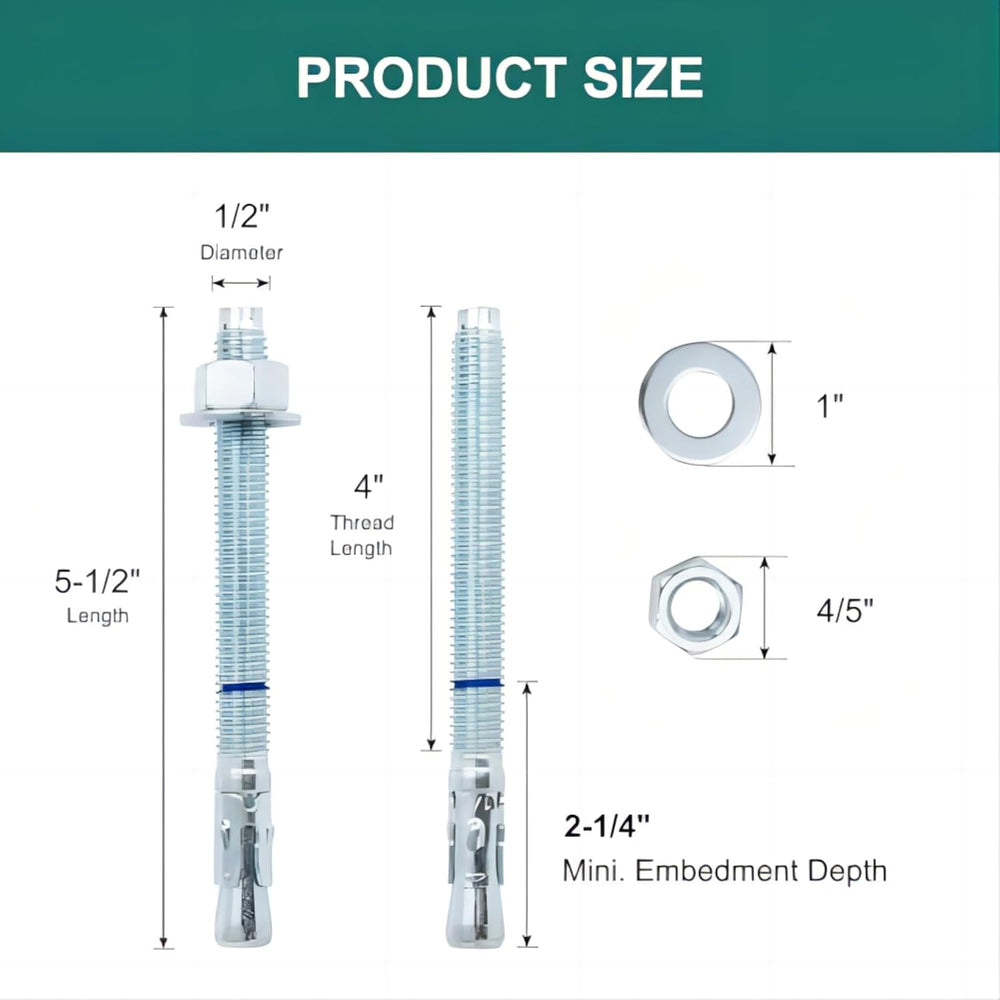 1/2" x 5-1/2" Concrete Anchors (50 Pack) 1/2 inch Wedge Anchors Bol...