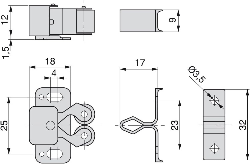 Emuca 1275505 Double Roller Catch for hinged Furniture Door, Set of 10 pcs