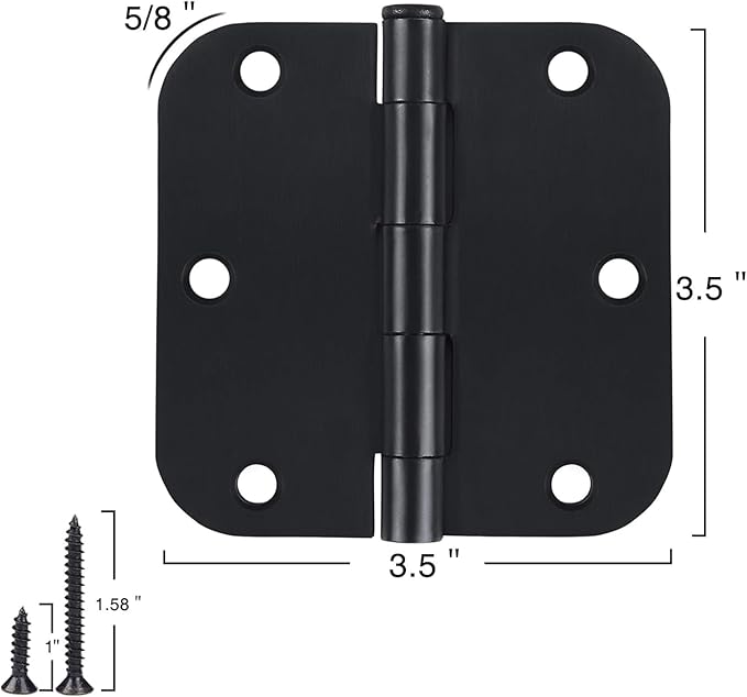 48 Pack Rounded Matte Black Door Hinges 3.5 Inch 5/8" Radius