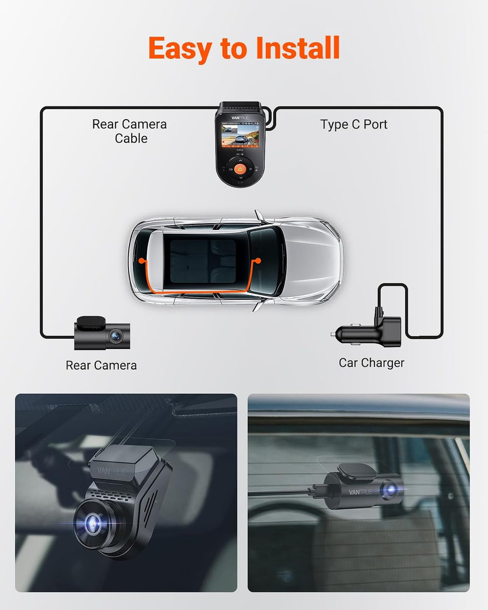 Vantrue S1 Pro 60fps Dash Cam Front and Rear, STARVIS 2 AI Dual Dash Cam