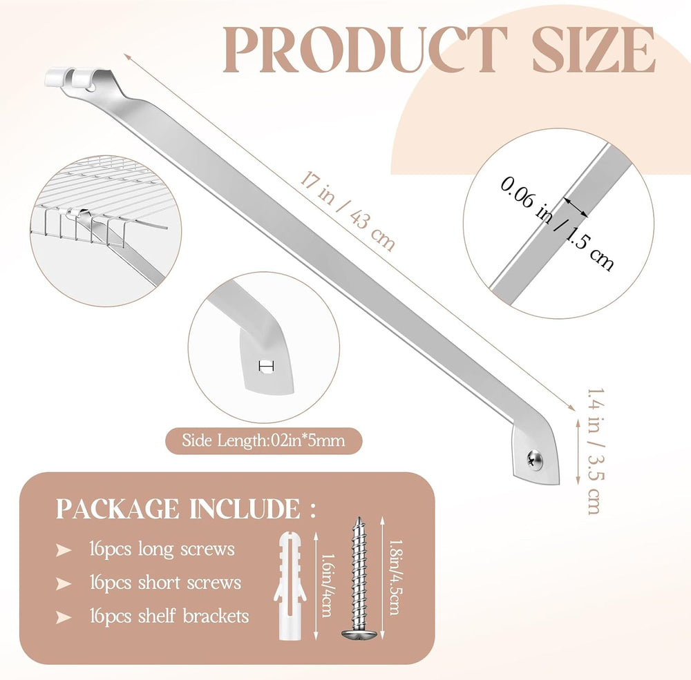 16 Pcs Support Brackets for 12in Wide Shelving Wire Wire Shelf Brackets Close...