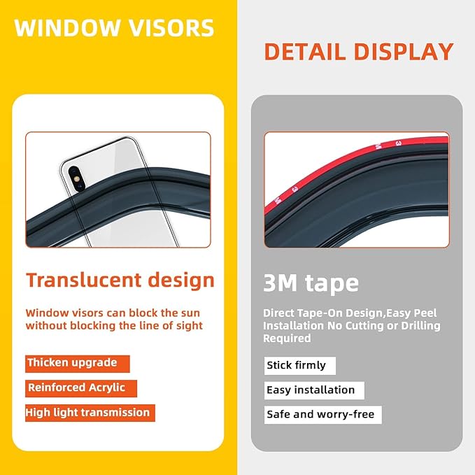 4 pcs Compatible with 2000-2004 Nissan Xterra Front+Rear Sun/Rain Guard Outside