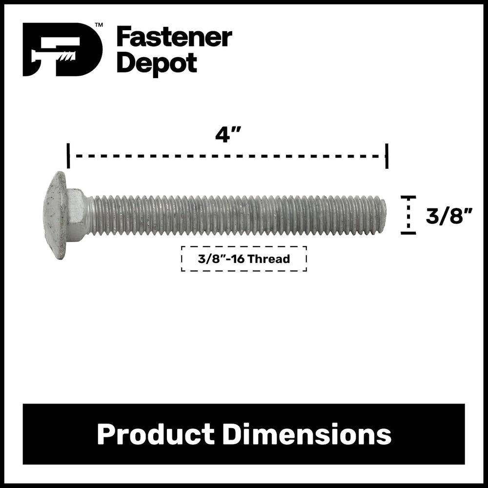 3/8"-16 x 4 (50 Pack) Galvanized Carriage Bolt Kit Grade 307A, Includes:...