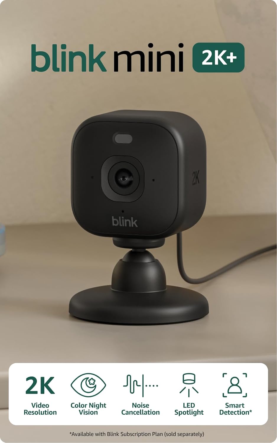 Blink Mini 2K+ (newest model) – Plug-in Home & Pet Indoor Security Camera...