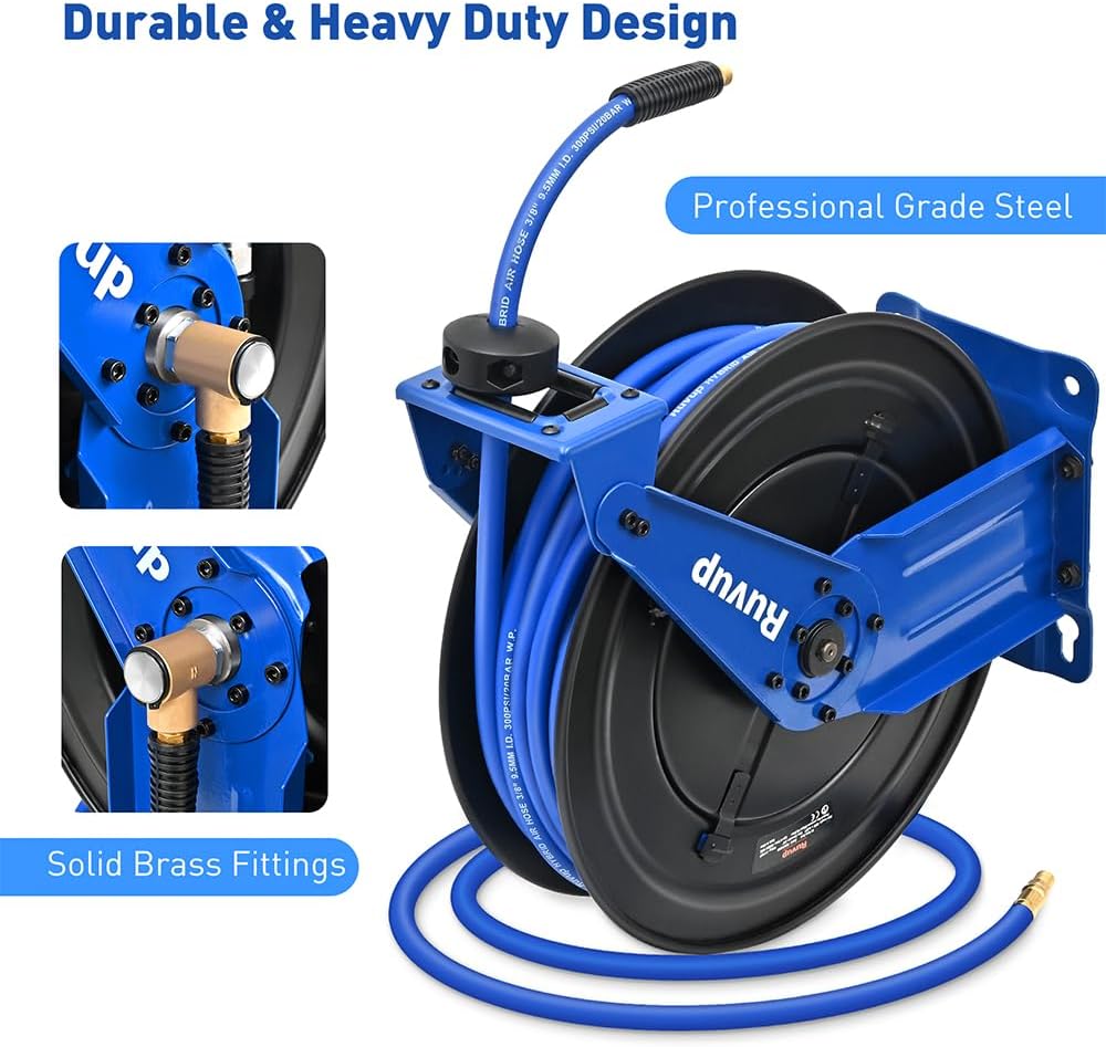 Ruvup Air Hose Reel 3/8"x75ft Auto Retractable Air Compressor Tool HoseReel