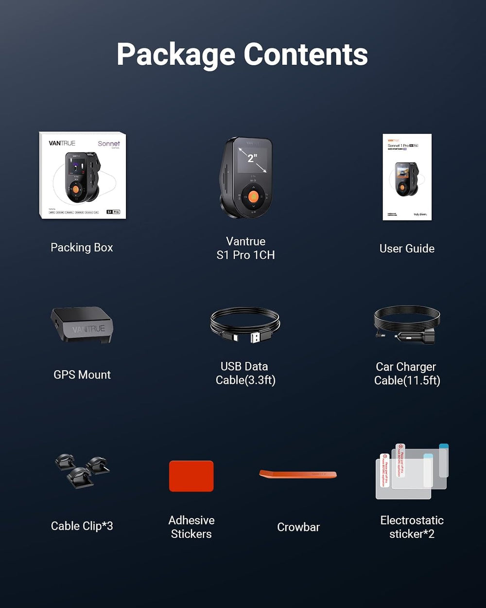 Vantrue S1 Pro 2.7K STARVIS 2 Mini Dash Cam Front, ADAS AI Car Camera
