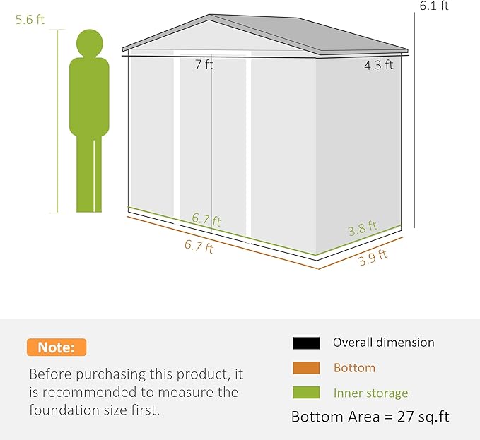 Outsunny 7' x 4' Outdoor Storage Shed, Garden Tool Metal Shed