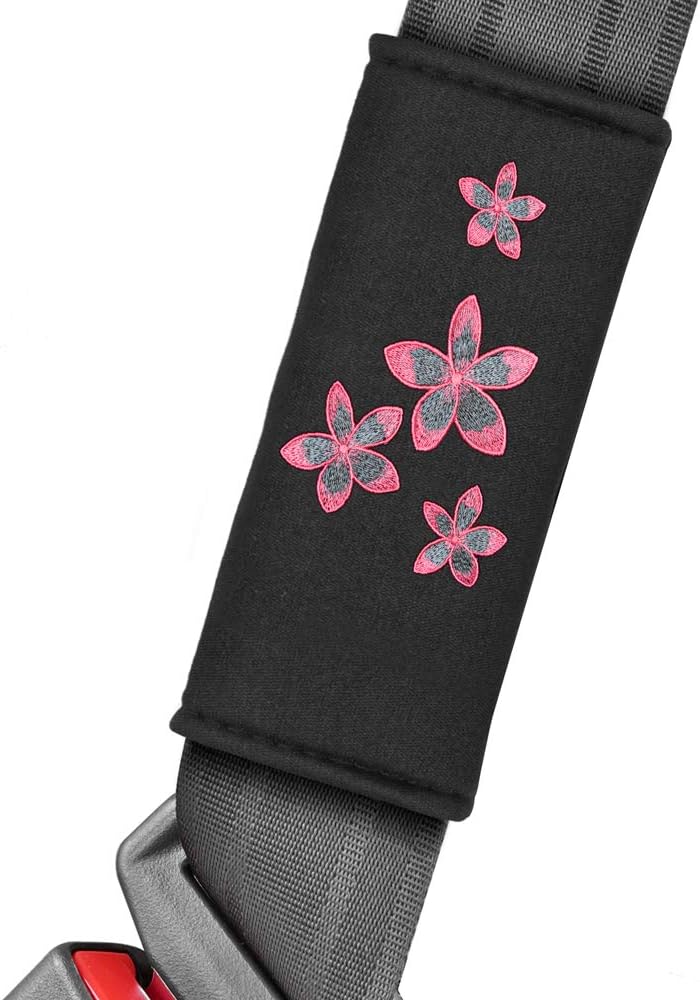 BDK Pink Floral Flower Print Car Seat Covers, Full Set with Steering Wheel Co...
