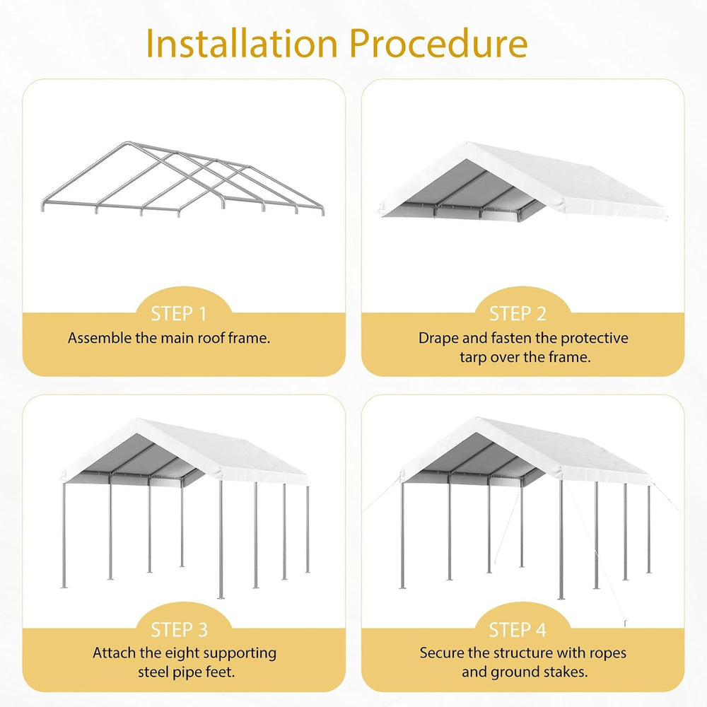 Aoxun 10x15 ft Heavy Duty Carport, Adjustable Height Portable Garage, White