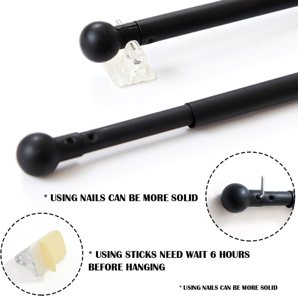 JINCHAN French Door Curtain Rods, No-Drill Adjustable Black Curtain Rods with...
