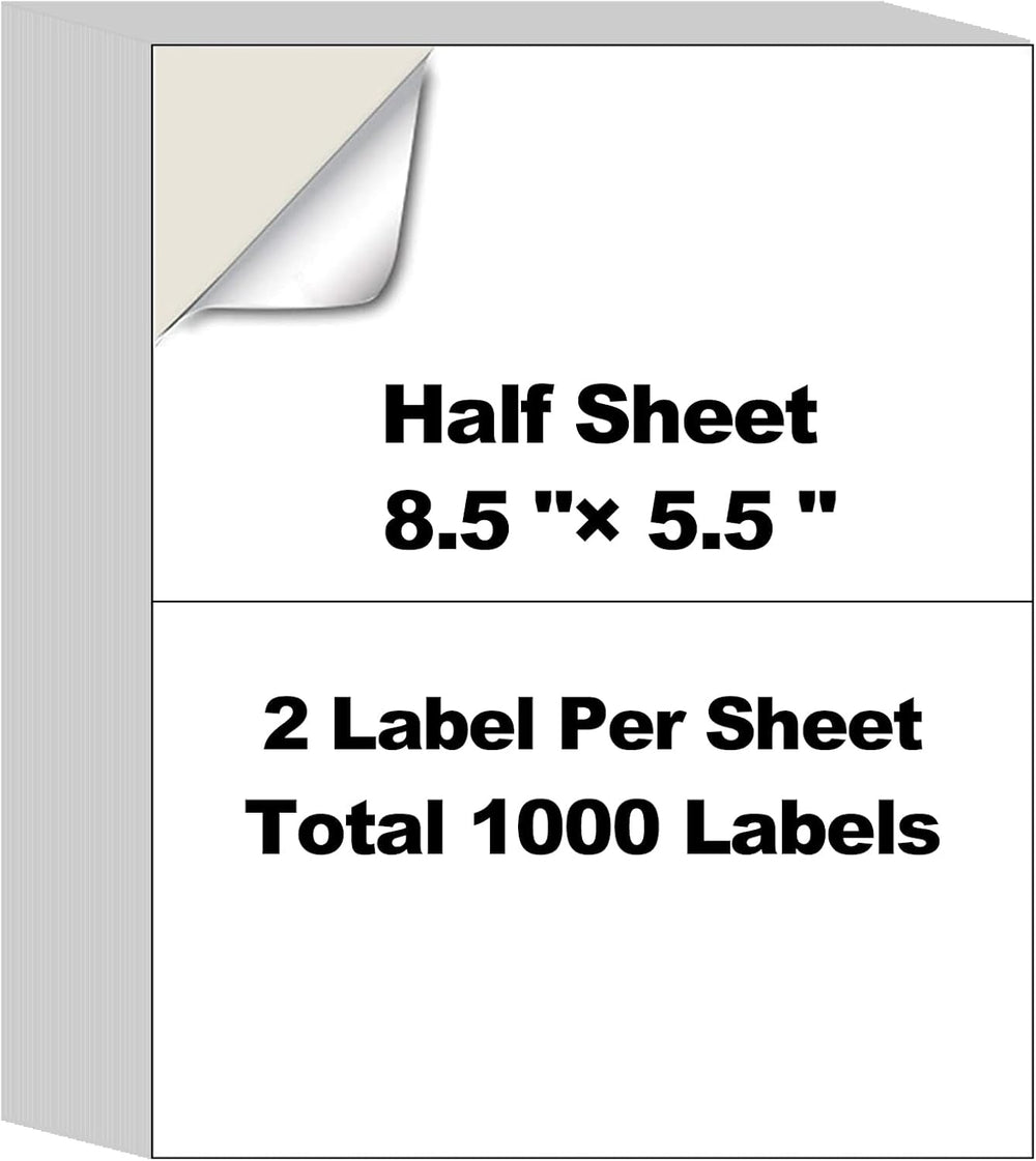500 Sheets1000 Shipping Labels 8.5" x 5.5" Half Sheet Self Adhesive...