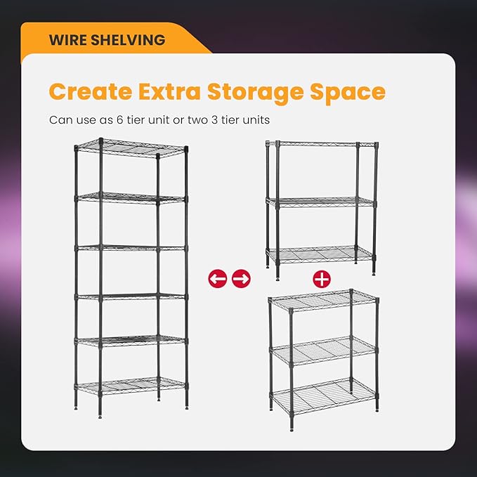 BestOffice Adjustable Wire Shelving Storage Shelves Heavy Duty Shelving Unit