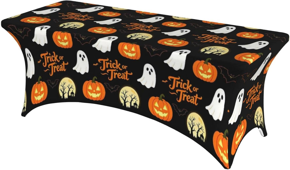Halloween Spandex Tablecloth for Rectangular Tables 6FT Skull Table Covers