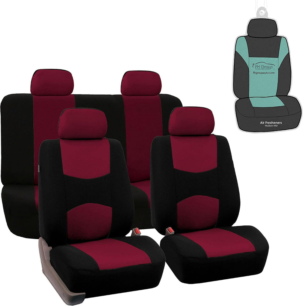 FH Group Flat Cloth Seat Covers Front Seat and Solid Rear Bench Full Set with...