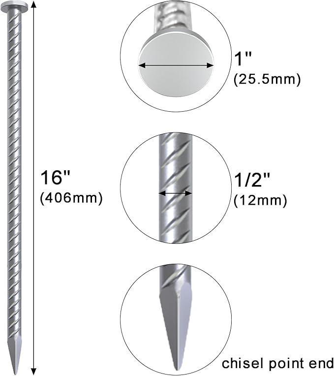 VVOKGO 16 Inch Rebar Stakes Metal Asphalt Anchoring Spikes Ground, 1/2 Inch
