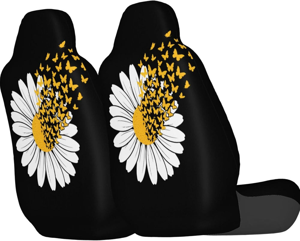 Sunflower Daisy Butterfly 2 Pcs Car Seat Covers Set Vehicle Front Seat Protec...
