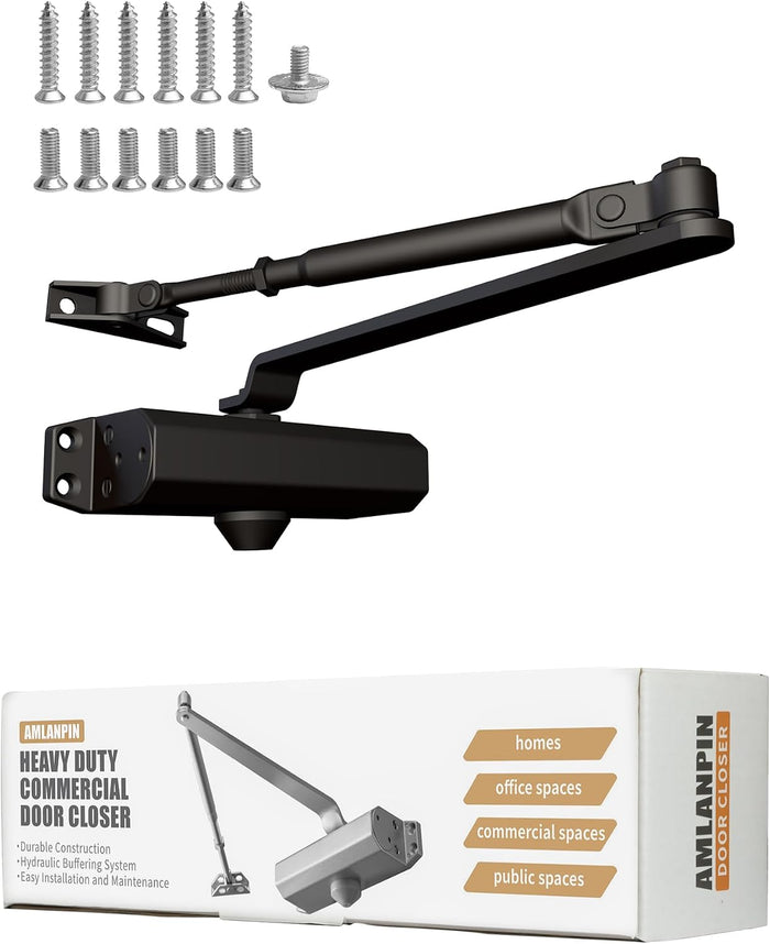 Heavy Duty Commercial Door Closer - Hydraulic Buffer, Durable, Positioning Feature, Aluminum Alloy Material (Black Large)