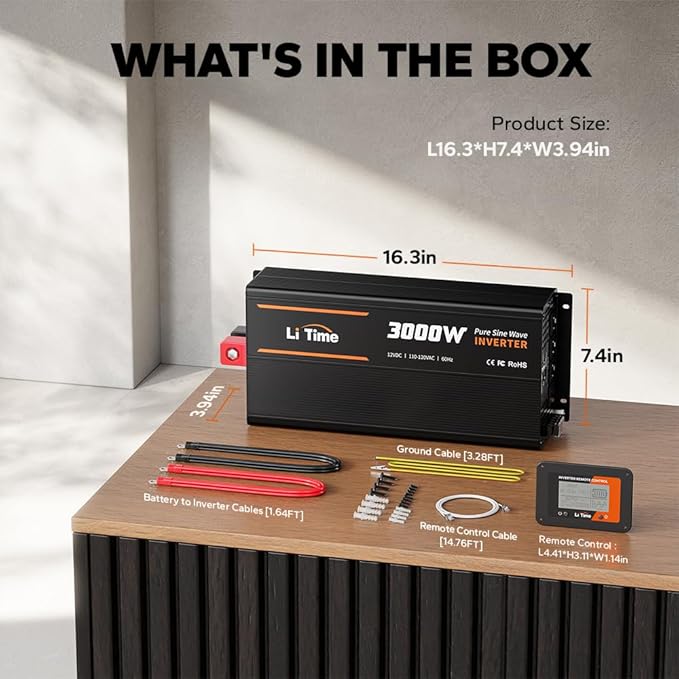 LiTime 3000W Pure Sine Wave Inverter 12V DC to 120V AC Converter