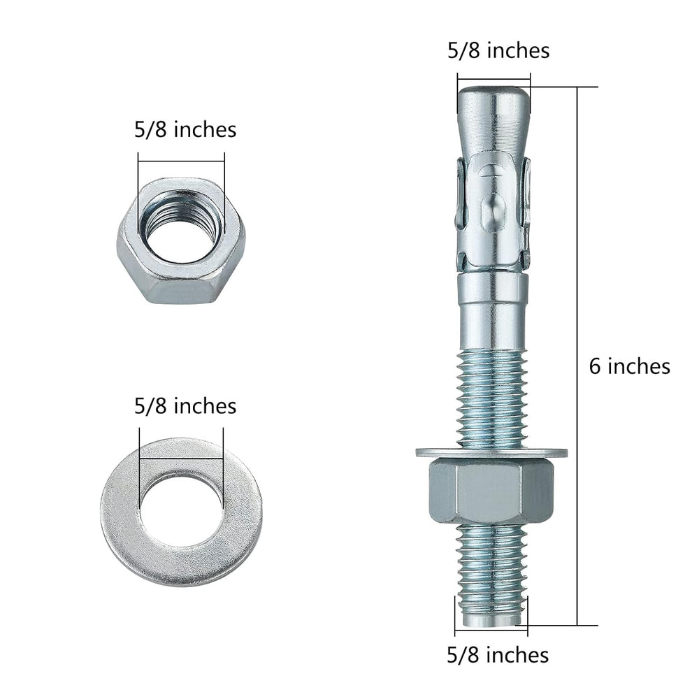Wensilon 3/8"x5" Wedge Anchors for Concrete, Zinc-Plated, 50 PCS