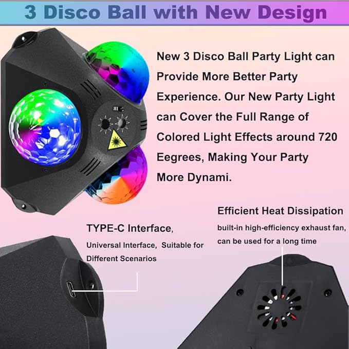 Disco Ball Party Lights Indoor Outdoor, Dj Lights Disco Ball Decor Party Stro...
