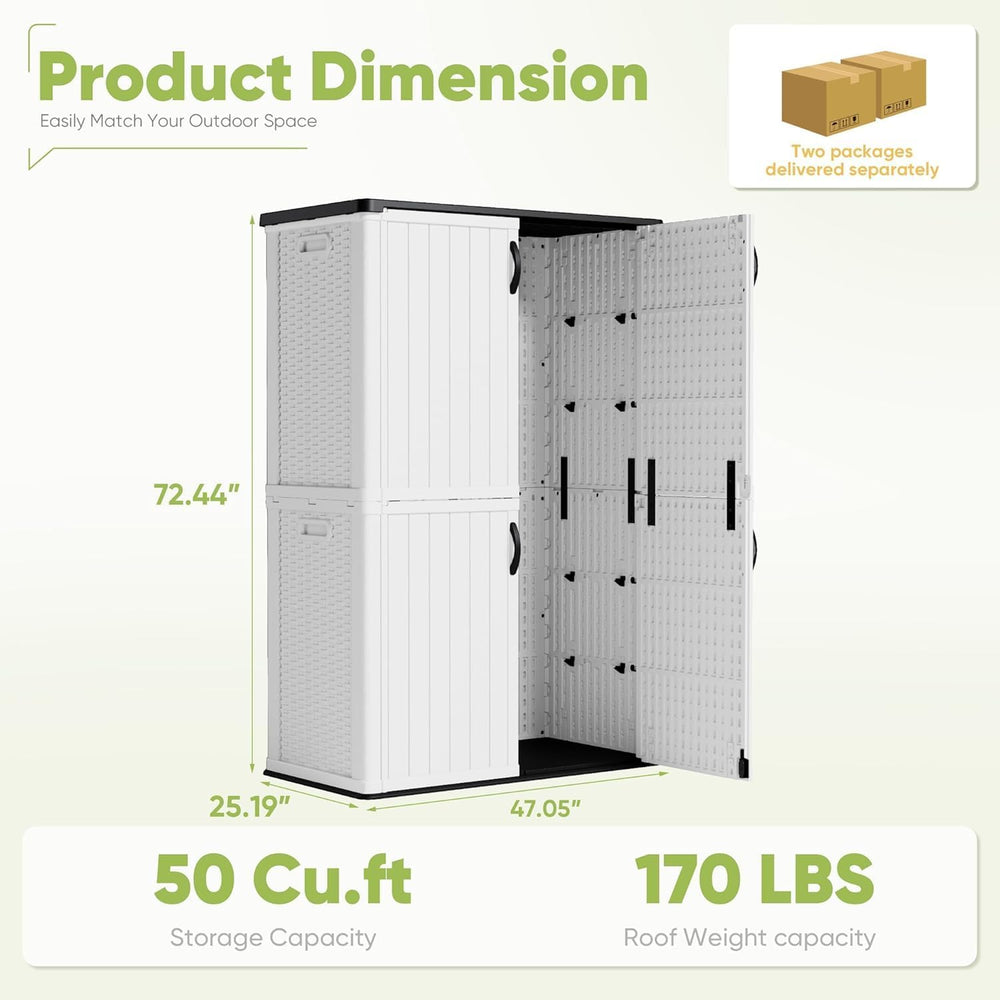 Devoko 50 Cu Ft Outdoor Storage Cabinet - Waterproof Vertical Shed for Patio,...