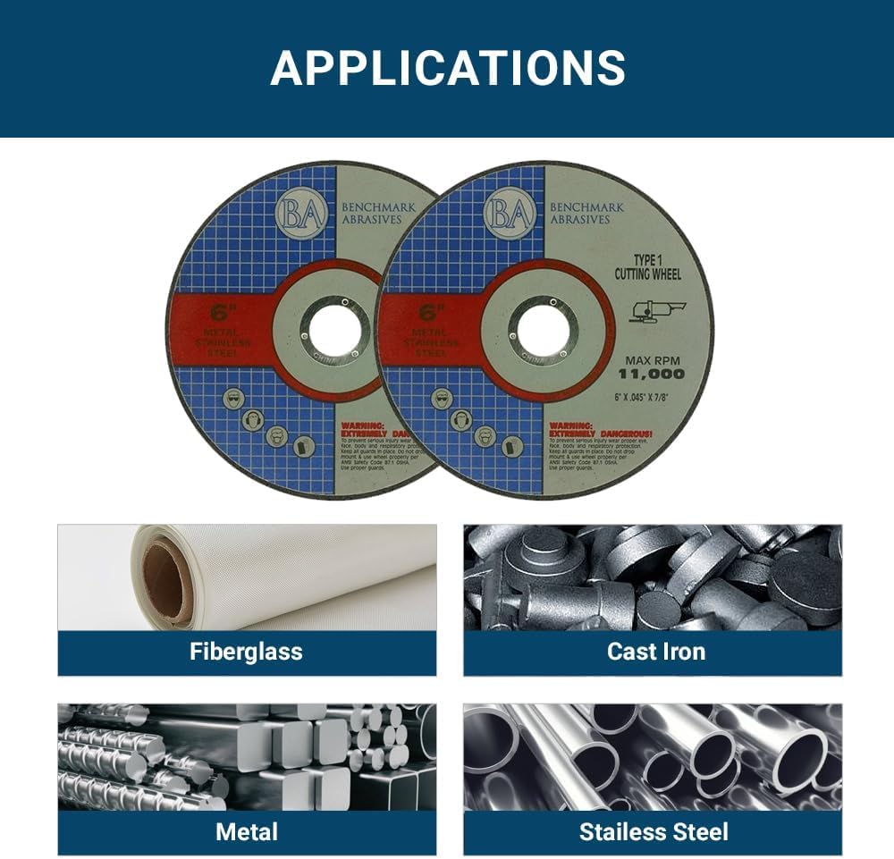 Benchmark Abrasives Aluminum Oxide Thin Type 1 Cut Off Wheels for Metal and S...