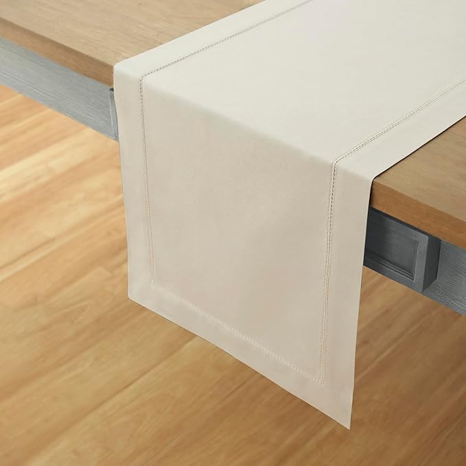 Solino Home Cotton Linen Table Runner 120 Inches Long - Hemstitch Linen Dinin...