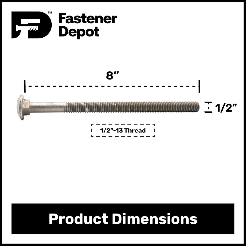 1/2" x 8" (25 Pack) Galvanized Carriage Bolt Kit Grade 307A Include...