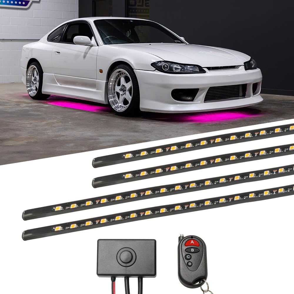 LEDGlow 4pc Pink LED Flexible Car Slimline Underbody Underglow Accent Neon Li...