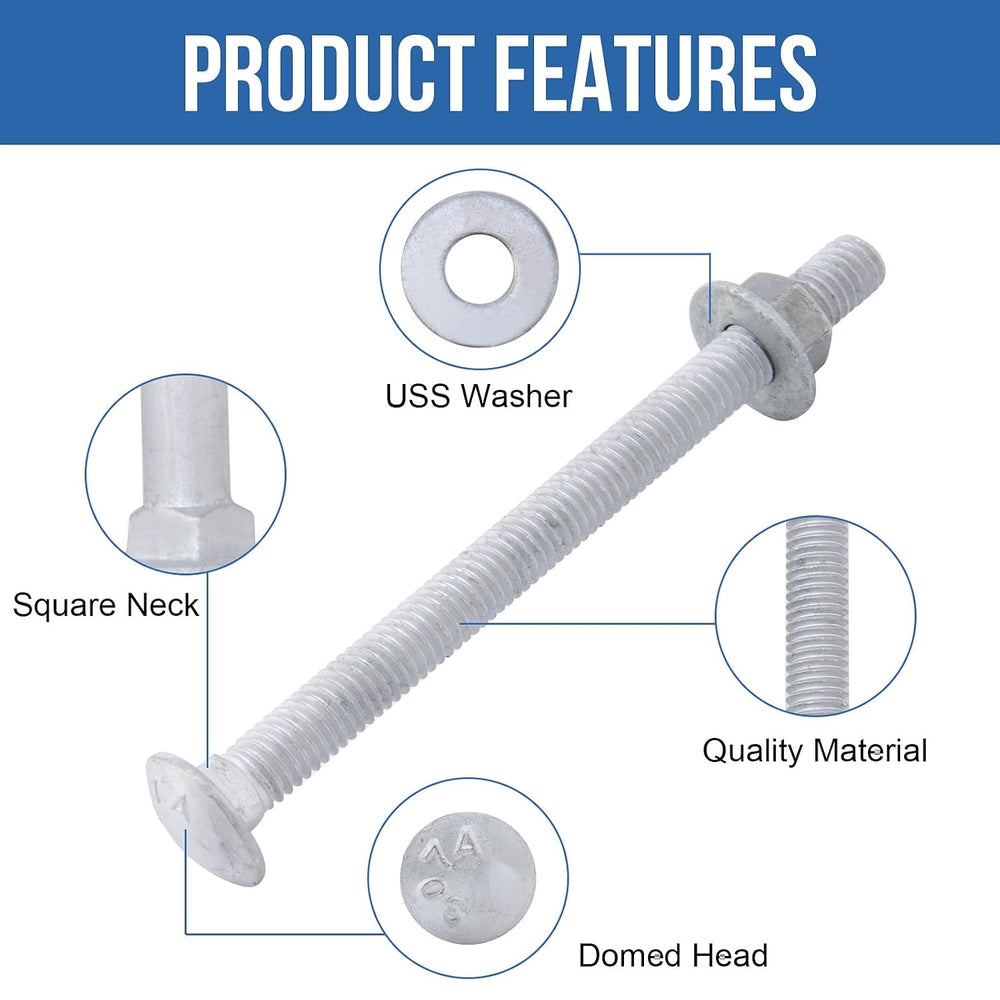 3/8" x 3-1/2" Carriage Bolts (50 PCS), Hot Dip Galvanized, Heavy Du...