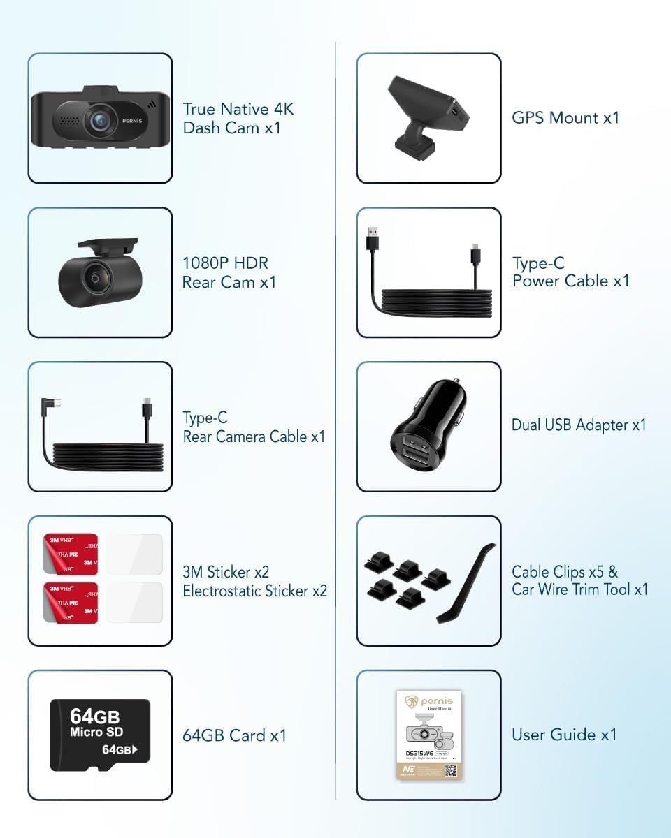 4K Dash Cam Front and Rear, STARVIS Sensor & HDR, Free Card Included