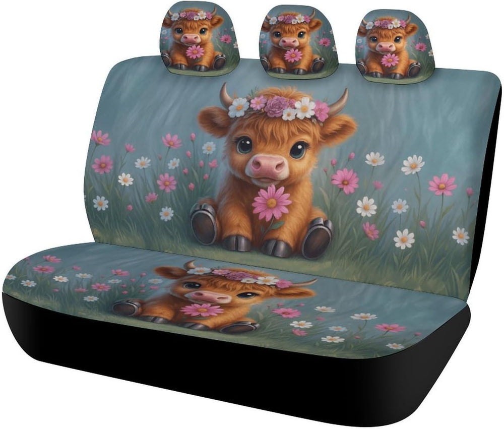 Highland Cow Pattern Car Seat Covers, Trendy Universal Car Seat Protector Ful...