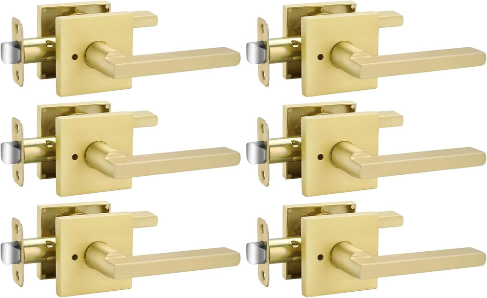 Goldenwarm Brushed Gold Door Handles Interior, Privacy Door Handle 6 Pack