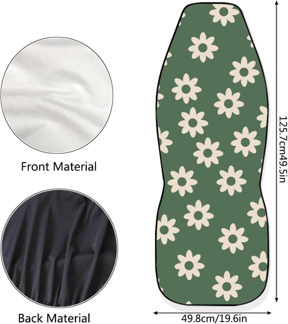 Green Groovy Flower Auto Seat Cover Set 2 Pack,Hippie Floral Car Front Seat C...