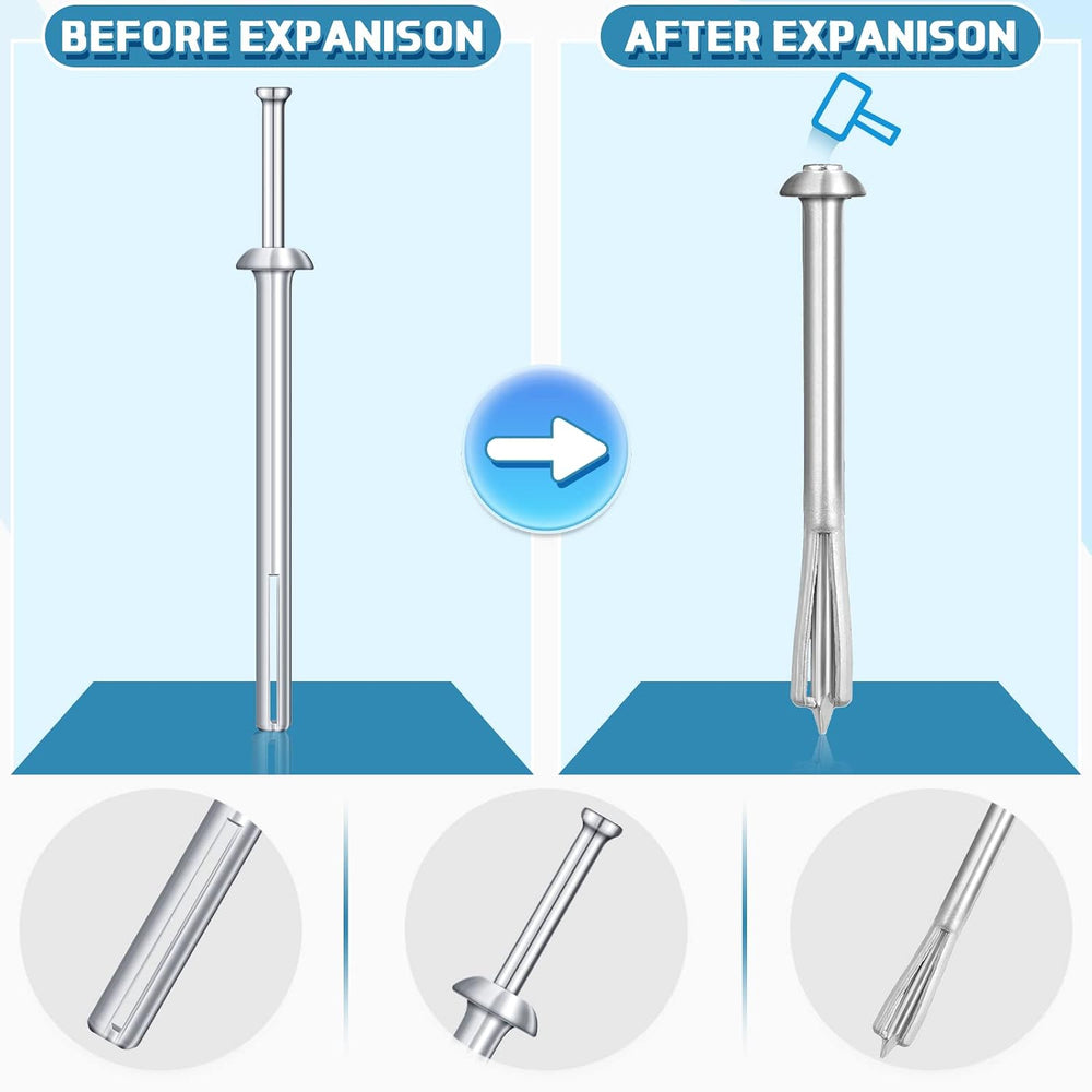 Dunzy 100 Pcs 1/4" x 3" Drive Nail Anchors, Zinc Plated Concrete Nails